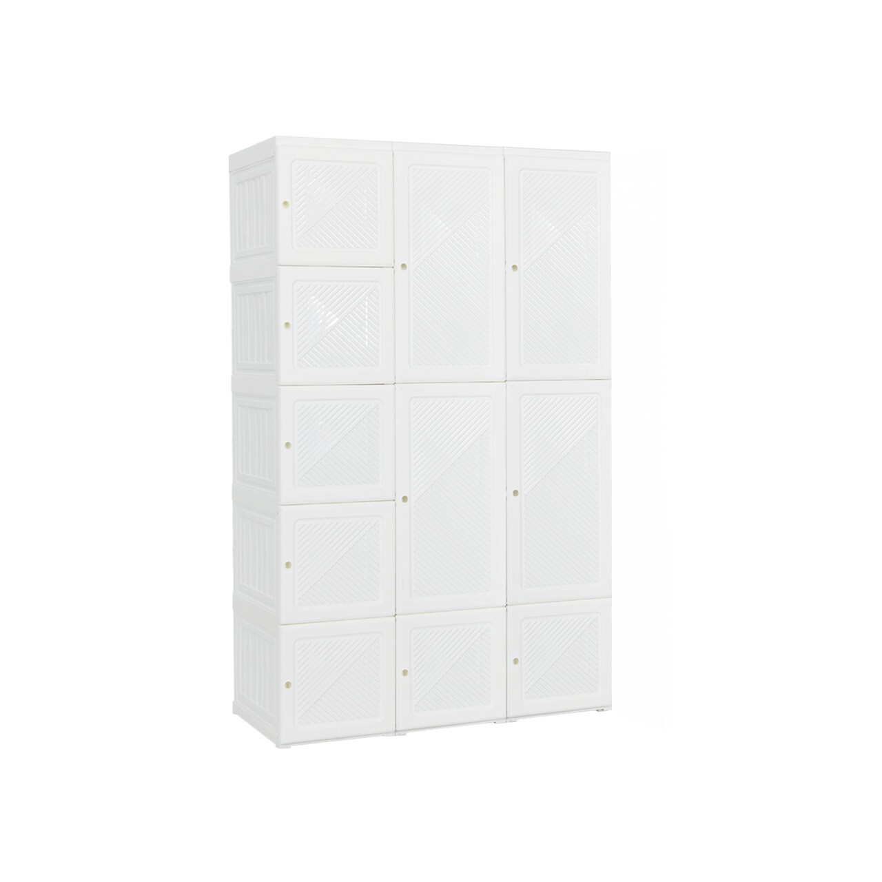 White ABS Foldable Armoire Wardrobe Closet with 2 Retractable Rods and 10 Cubes